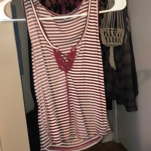 Red striped lace up tank top